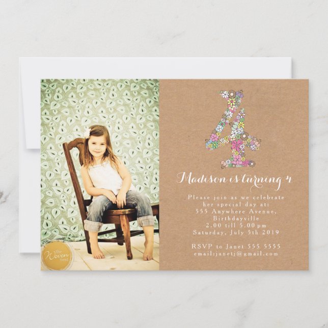 Invitación floral de la fiesta de cumpleaños de (Anverso)