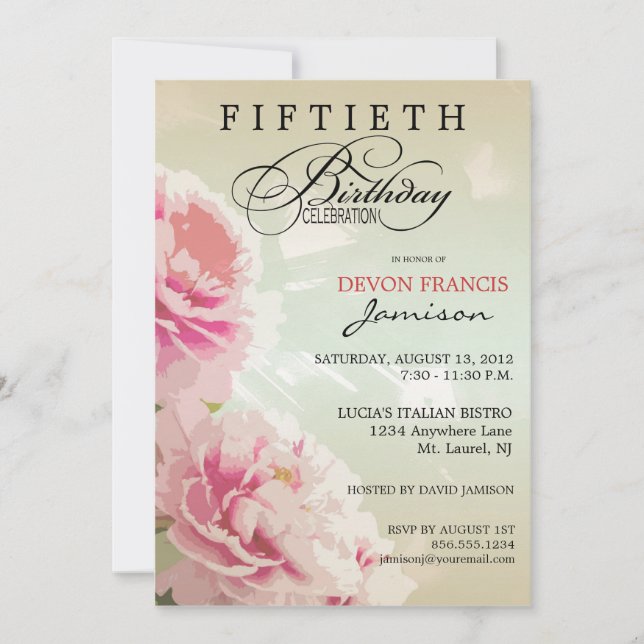 Invitación floral de la fiesta de cumpleaños del (Anverso)