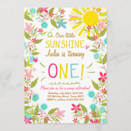 Invitación Floral de la fiesta de cumpleaños Little Sunshine