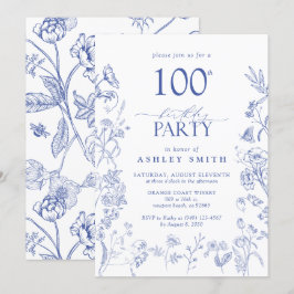 Invitación Floral de la fiesta de cumpleaños número 100 del V