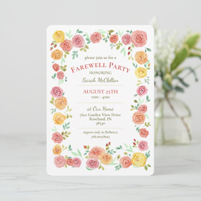 Invitación floral de la Fiesta de despedida (Anverso de pie)