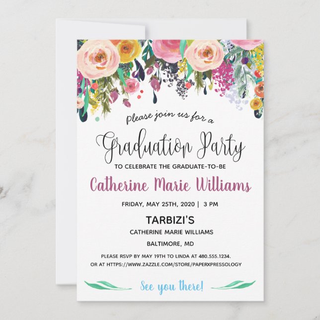 Invitación floral de la fiesta de graduación (Anverso)