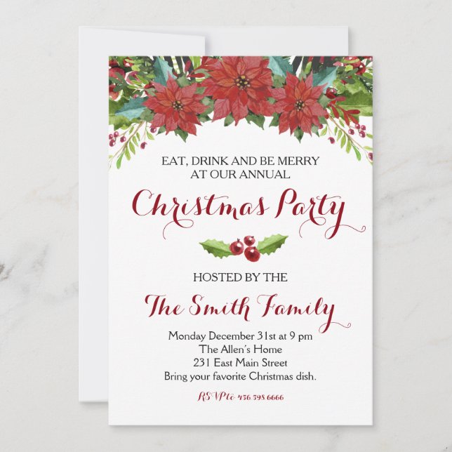 Invitación floral de la fiesta de Navidad de la (Anverso)