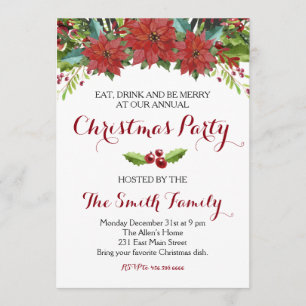 Invitación floral de la fiesta de Navidad de la