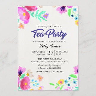 Invitación floral de la fiesta del té del