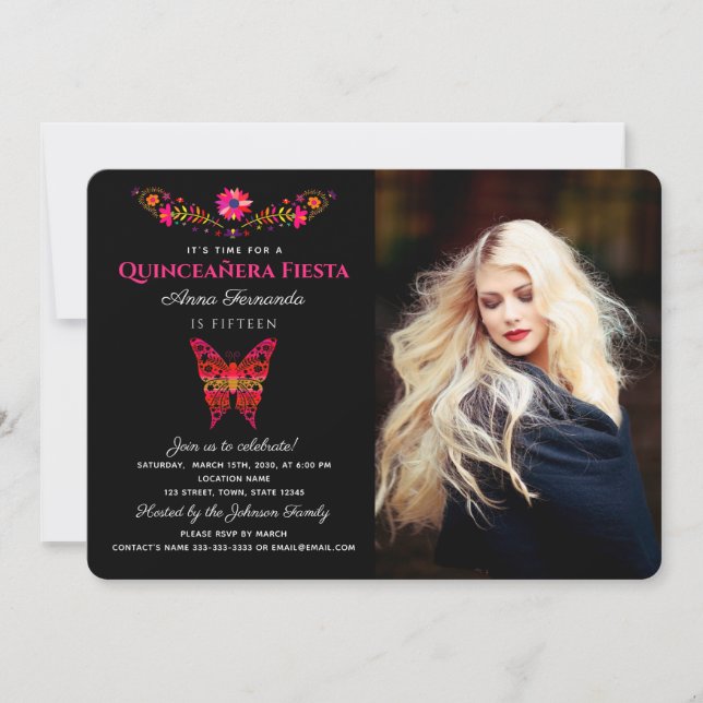 Invitación floral de la Fiesta Mexicana de Quincea (Anverso)