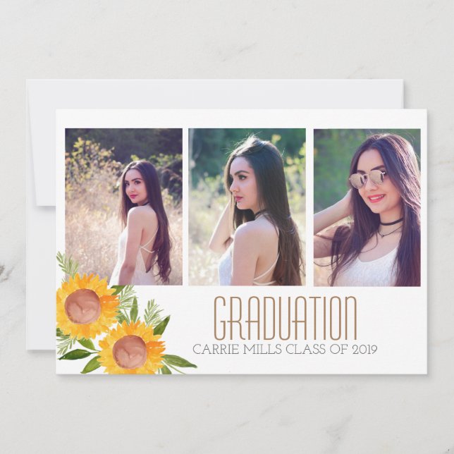 Invitación floral de la graduación de la foto del (Anverso)