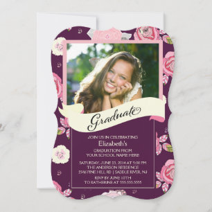 Invitación floral de la graduación del vintage