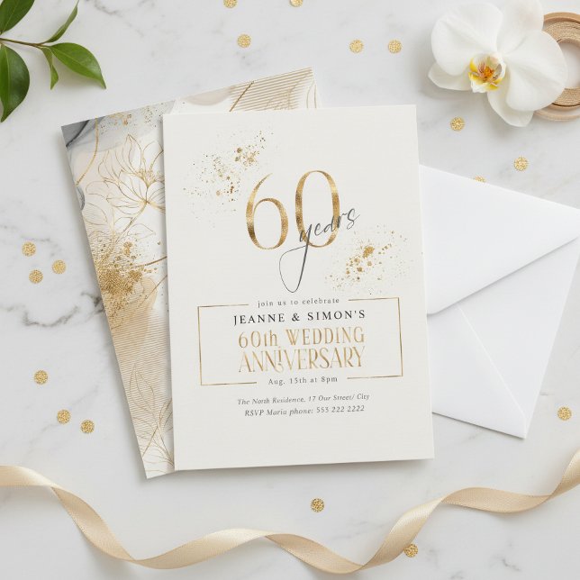 Invitación Floral de la línea dorada número 60 Aniversario ID (Subido por el creador)
