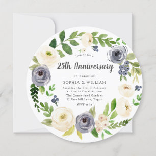 Invitación Floral de la Marina Blanca, aniversario 25 Boda