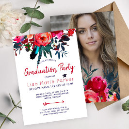 Invitación Floral de la marina roja ramo fiesta de graduación