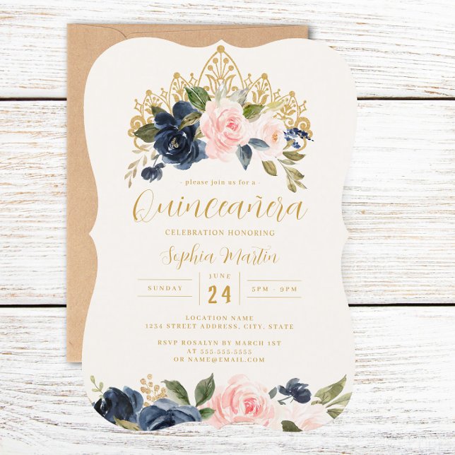 Invitación Floral de la Marina Rubor Tiara Quinceanera (Subido por el creador)