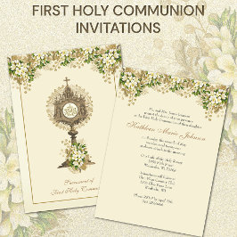 Invitación Floral de la Santa Comunión Católica Tradicional