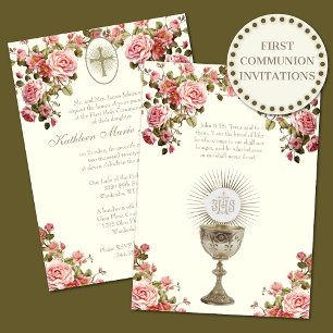 Invitación Floral de la Santa Comunión Católica Tradicional