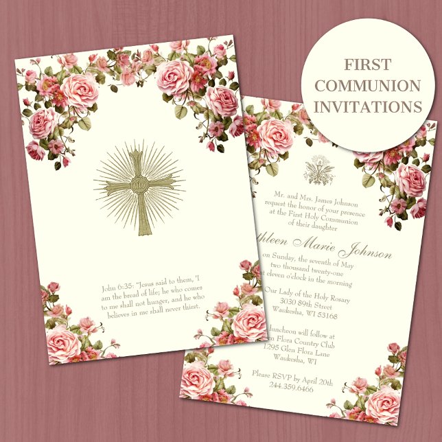 Invitación Floral de la Santa Comunión Católica Tradicional (Subido por el creador)