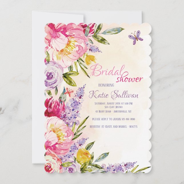 Invitación floral de las lilas y de los Peonies (Anverso)
