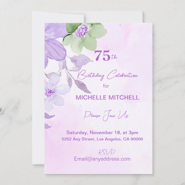 Invitación Floral de lavadora de cumpleaños 75 Personalizado  (Anverso)