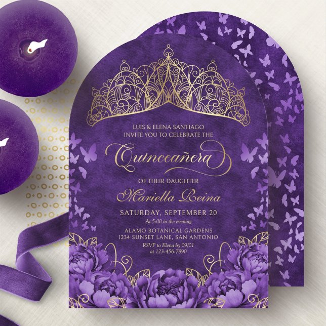 Invitación Floral de lavanda morada Tiara Quinceanera (Subido por el creador)