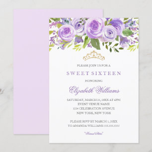 Invitación floral de lavanda rosa para Sweet Sixte