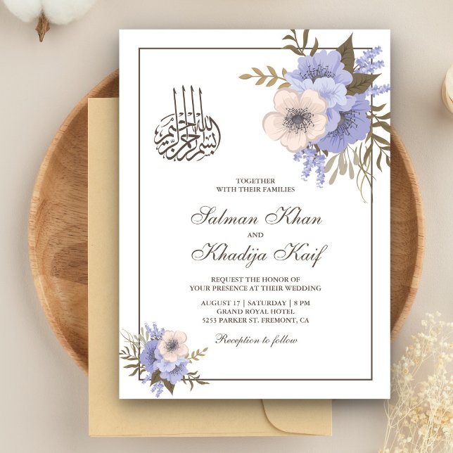 Invitación Floral de lavanda suave Boda musulmana islámica (Subido por el creador)