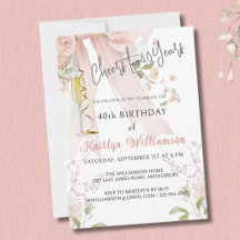Invitación floral de lazo rosa de 40 años