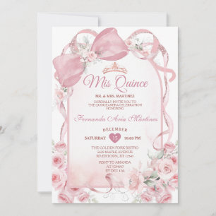 Invitación floral de lazo rosa para Quinceañera