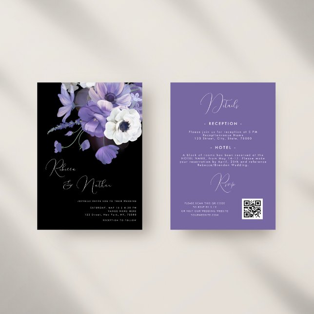 Invitación Floral de Lilac oscuro y lavanda todo en un Boda (Subido por el creador)