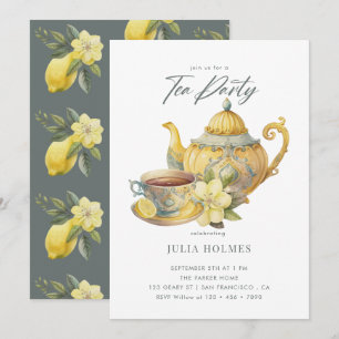 Invitación Floral de Limón   Fiesta del Té en Taza de Té