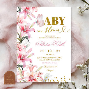 Invitación floral de lirio rosa mariposa bebé en f