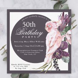 Invitación Floral de loro rosado tropical 60 cumpleaños