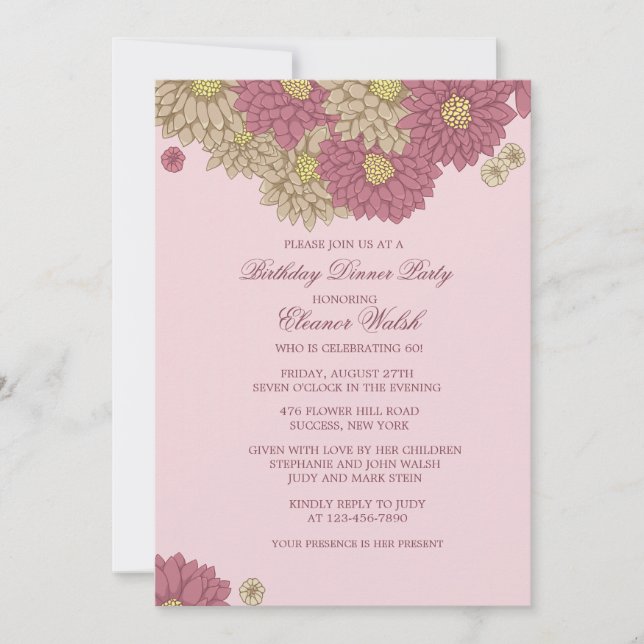 Invitación floral de los Zinnias (Anverso)