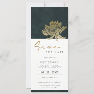 INVITACIÓN FLORAL DE LOTUS VERDE DE ORO EMERALD SAVE LA FECHA