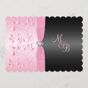 Invitación floral de Loveknot de la perla negra y