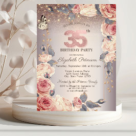 Invitación Floral de lujo, mariposa, luces 35 cumpleaños
