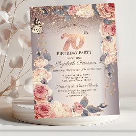 Invitación Floral de lujo, mariposa, luz 70 cumpleaños