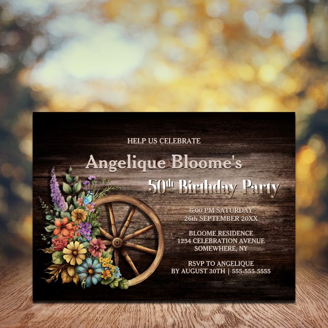 Invitación Floral de madera rústica 50 cumpleaños (Subido por el creador)