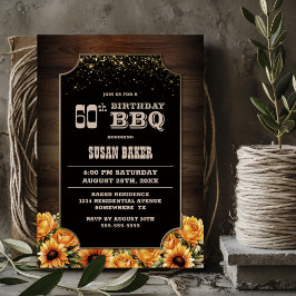 Invitación Floral de madera rústica 60 cumpleaños BBQ