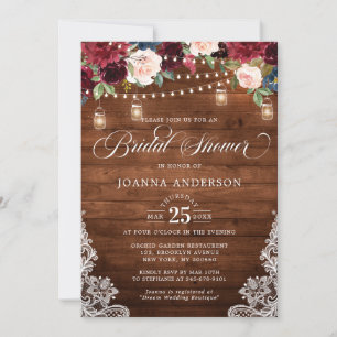Invitación Floral de madera rústica Mason Jar Bridal Shower
