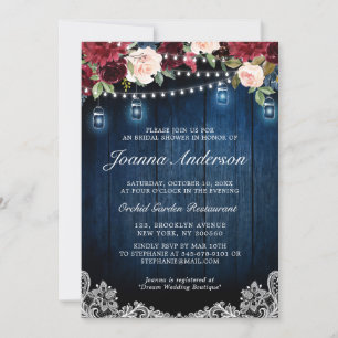Invitación Floral de madera rústica Mason Jar Bridal Shower