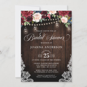 Invitación Floral de madera rústica Mason Jar Bridal Shower