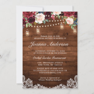 Invitación Floral de madera rústica Mason Jar Bridal Shower