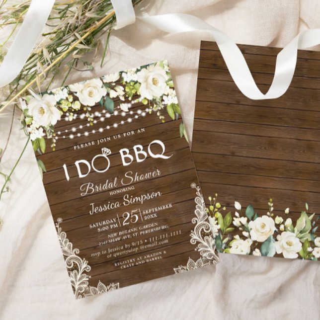 Invitación Floral de madera y rosas blancas I Do BBQ Brillant (Subido por el creador)