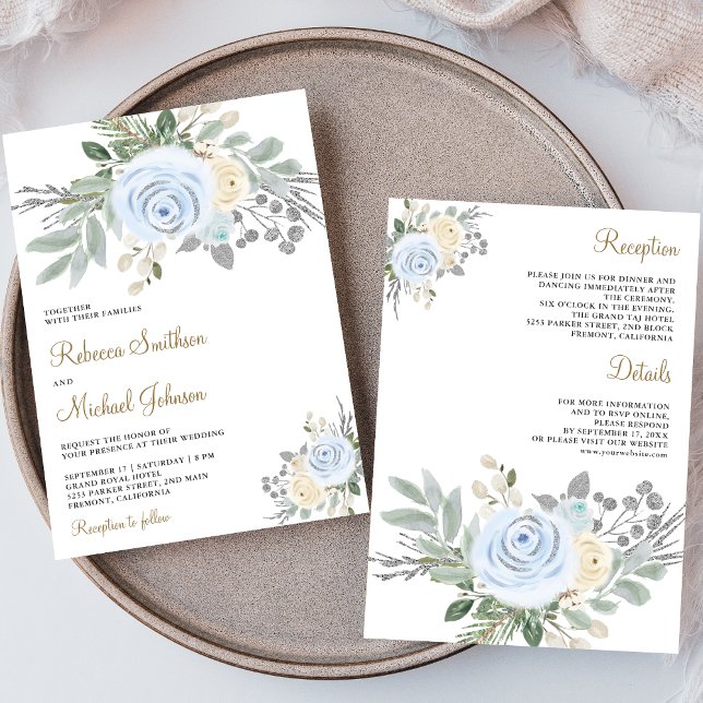 Invitación Floral de marfil azul turquesa en un Boda (Subido por el creador)