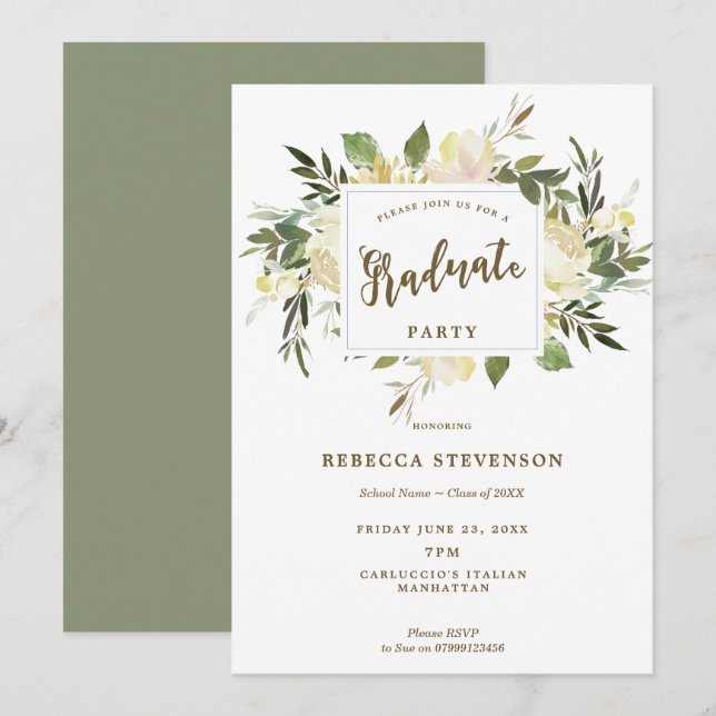 invitación floral de marfil de la fiesta de (Anverso / Reverso)