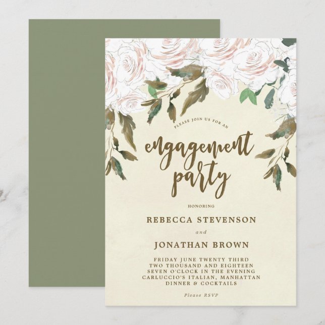 Invitación floral de marfil del fiesta de (Anverso / Reverso)