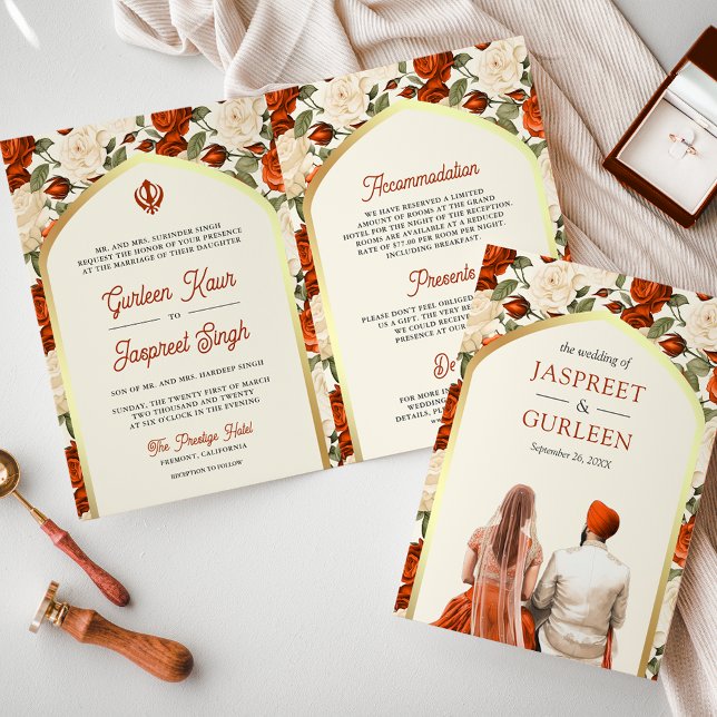 Invitación Floral de marfil naranja en un Boda sij (Subido por el creador)