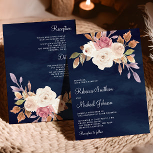 Invitación Floral de Marfil Rosa Polvo Todo en Uno Boda Marin