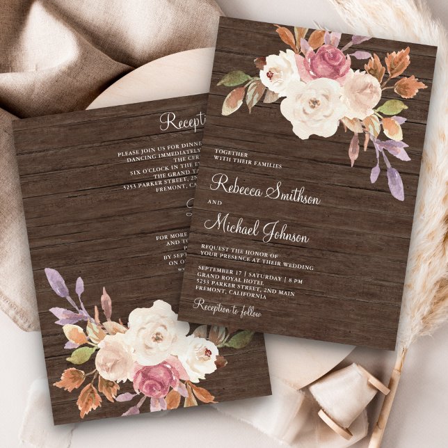 Invitación Floral de marfil rosado en un Boda de madera (Subido por el creador)