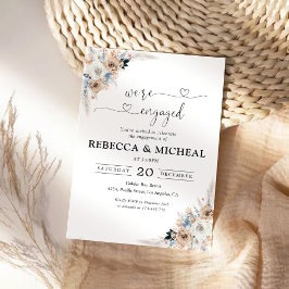 Invitación Floral de marfil y boho azul Estamos comprometidos