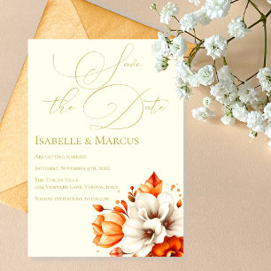 Invitación Floral de marfil y oro salven al Boda de citas